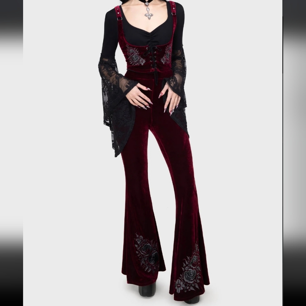Killstar Burgundy Velvet Flare Pants